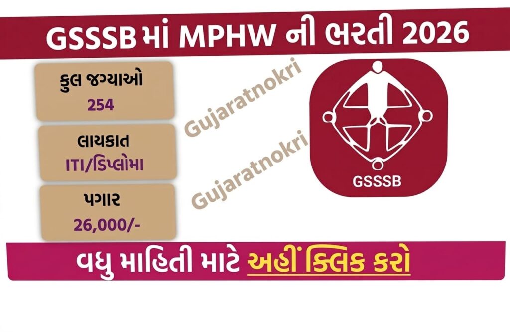 GSSSB MPHW Male Recruitment 2026 Apply Online 254 Vacancies OJAS Gujarat