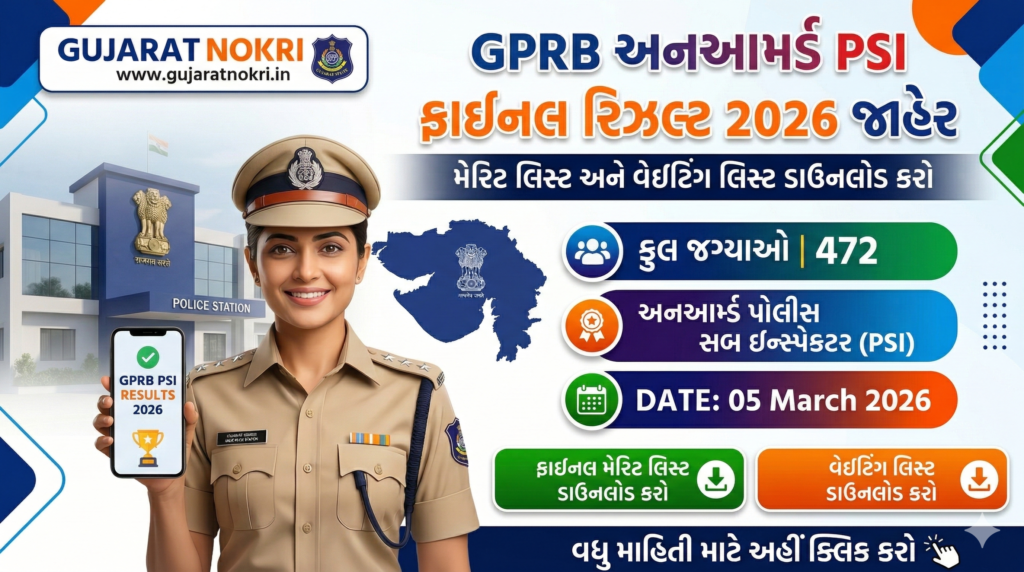 GPRB Unarmed PSI Final Result 2026 Official Merit List and Cutoff Details by Gujarat Nokri