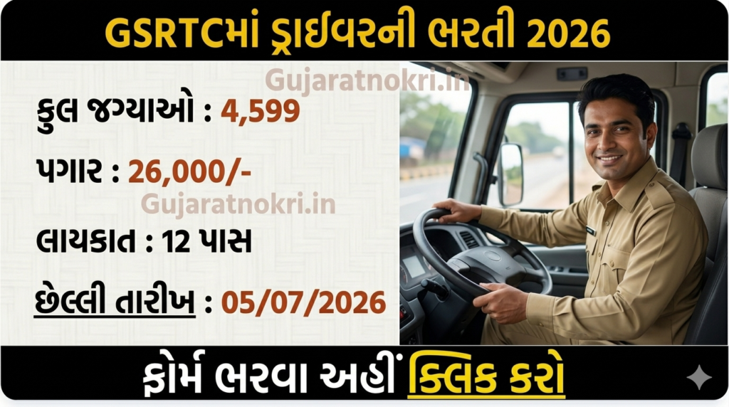 GSRTC Driver Recruitment 2026 4599 Total Vacancies official notification banner